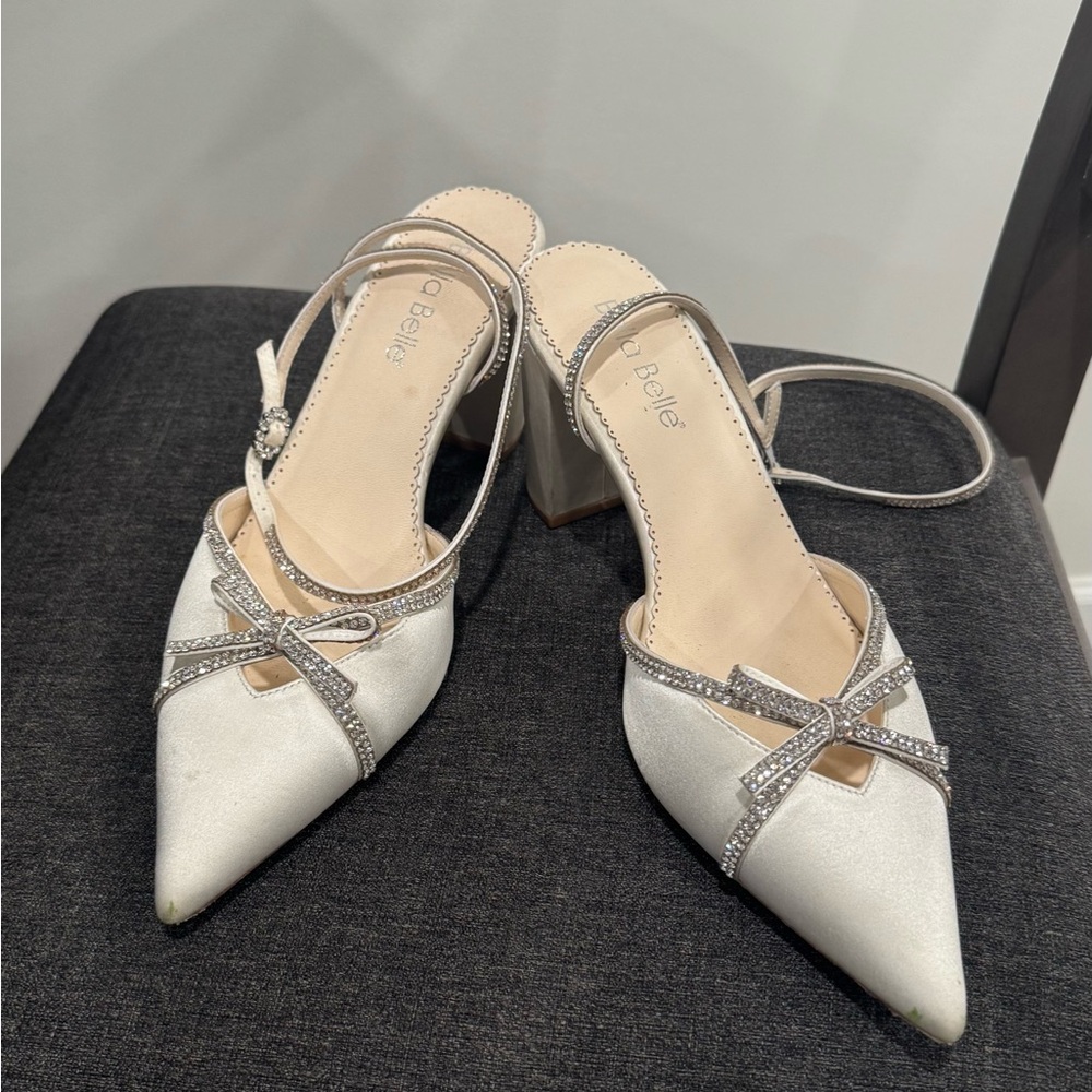 Elegant White Women's Heels with Rhinestone Accents